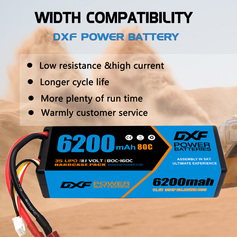 (CA)DXF Lipo Battery 3S 11.1V 6200MAH 80C  lipo Hardcase Deans/T Plug for Rc 1/8 1/10 Buggy Truck Car Off-Road Drone