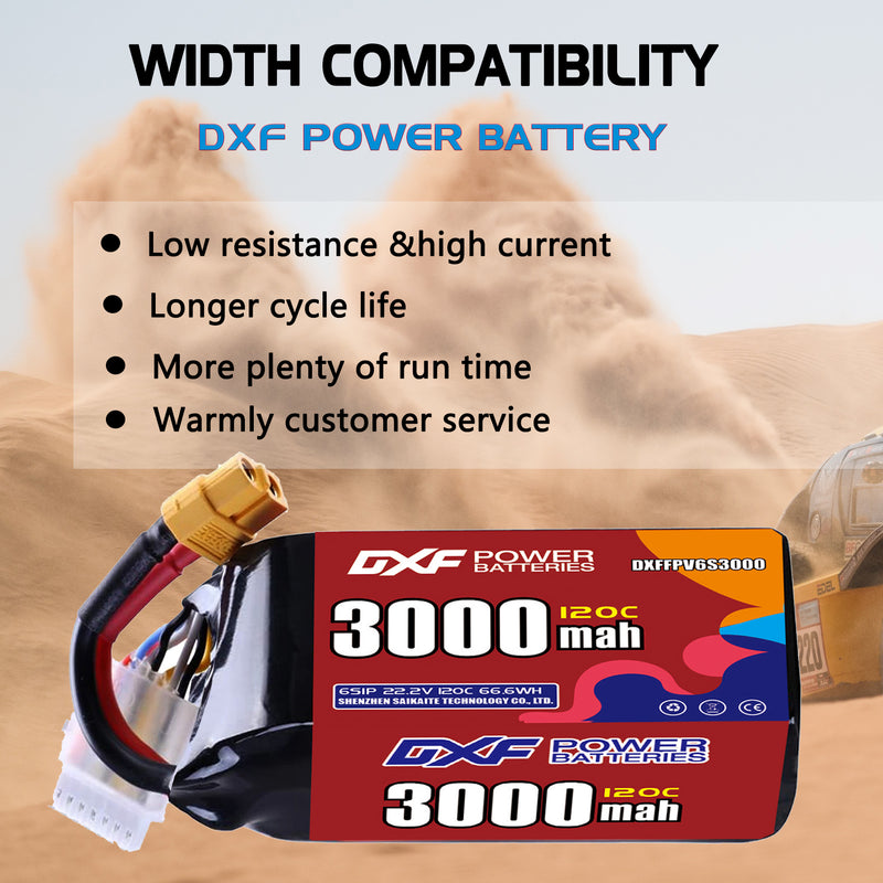 DXF 3000mAh 6S 120C 22.2V Lipo Battery Pack for FPV LiPo Battery