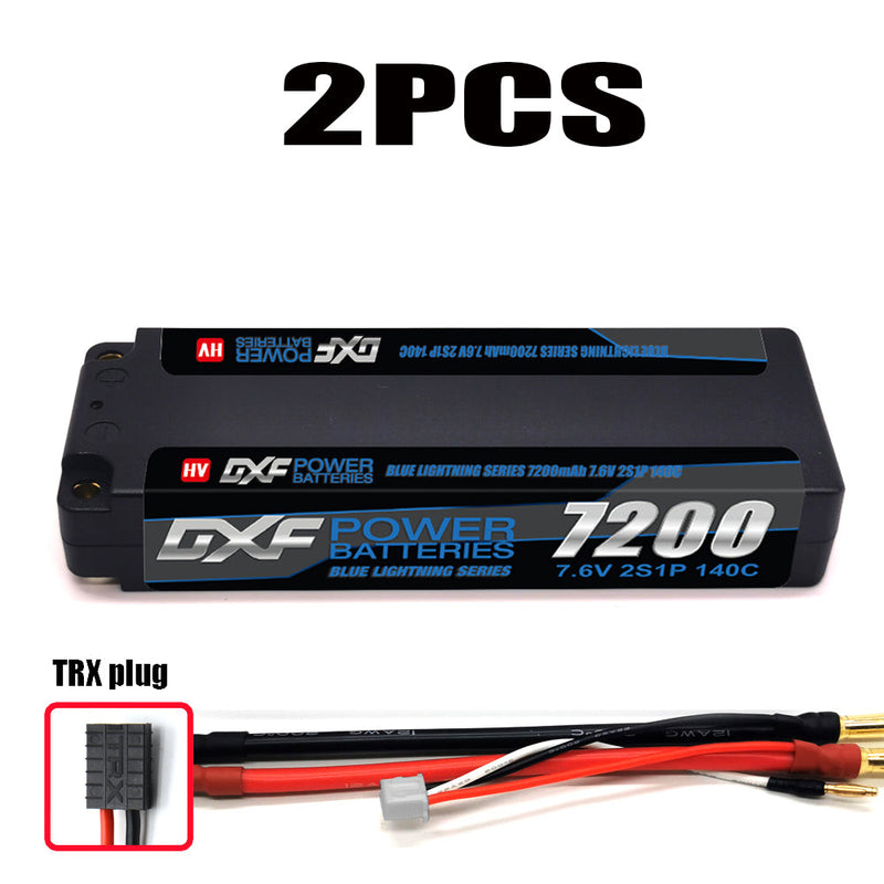 (CN) DXF 2S 7.6V Lipo Battery 140C 7200mAh LCG with 4mm Bullet for RC 1/8 Vehicles Car Truck Tank Truggy Competition Racing Hobby