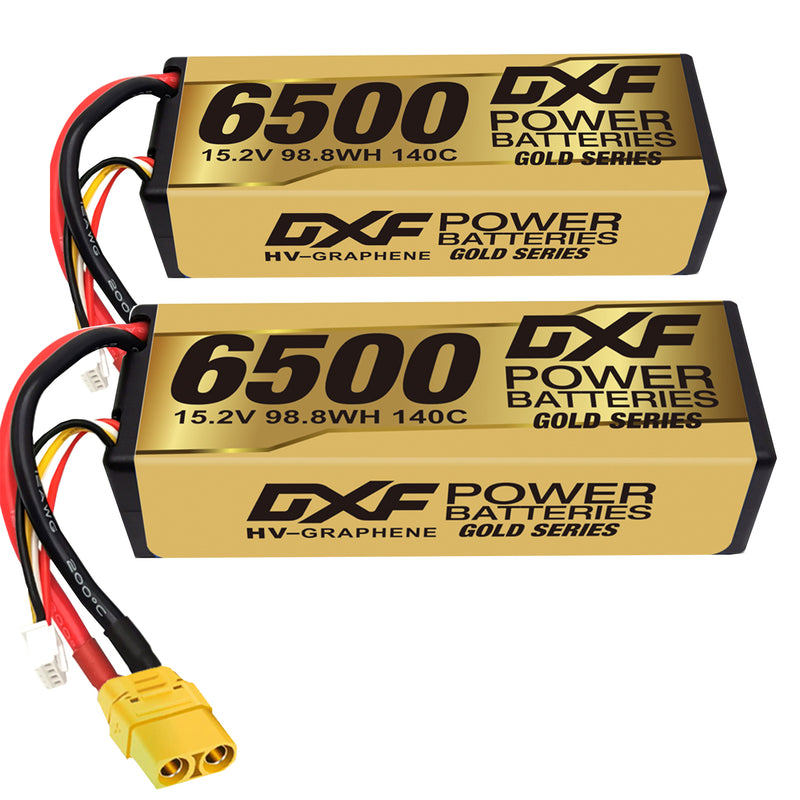 (FR)DXF Lipo Battery 4S 15.2V 6500MAH 140C GoldSeries Graphene lipo Hardcase with EC5 and XT90 Plug for Rc 1/8 1/10 Buggy Truck Car Off-Road Drone