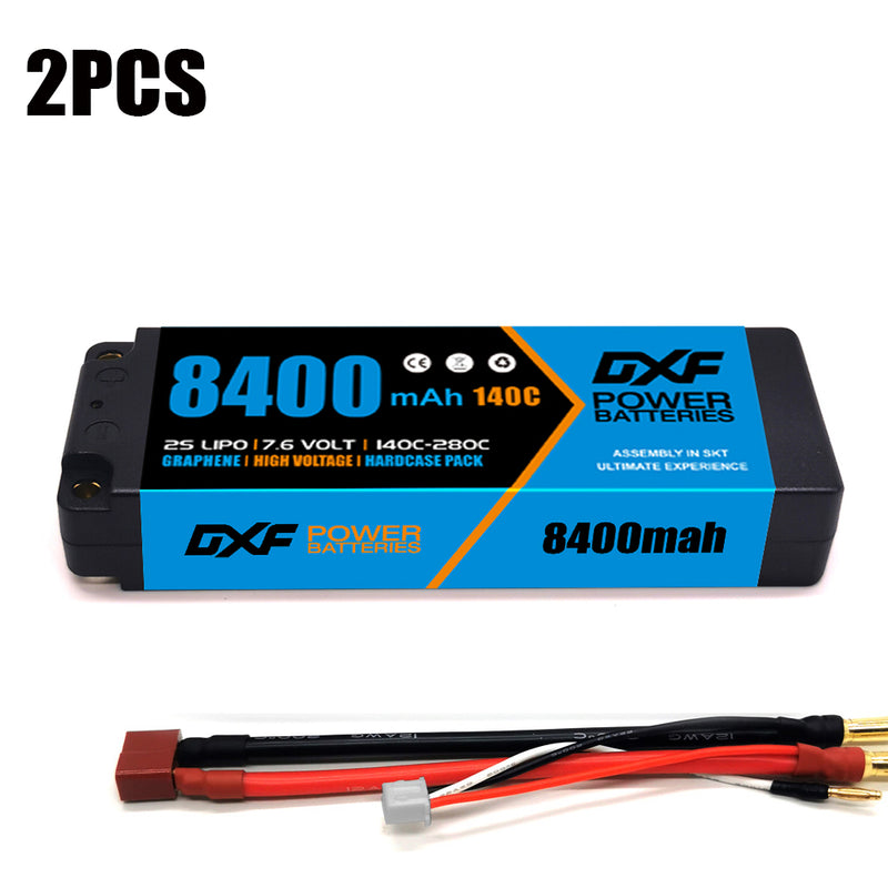 (GE) DXF 2S 7.6V Lipo Battery 140C 8400mAh with 5mm Bullet for RC 1/8 Vehicles Car Truck Tank Truggy Competition Racing Hobby