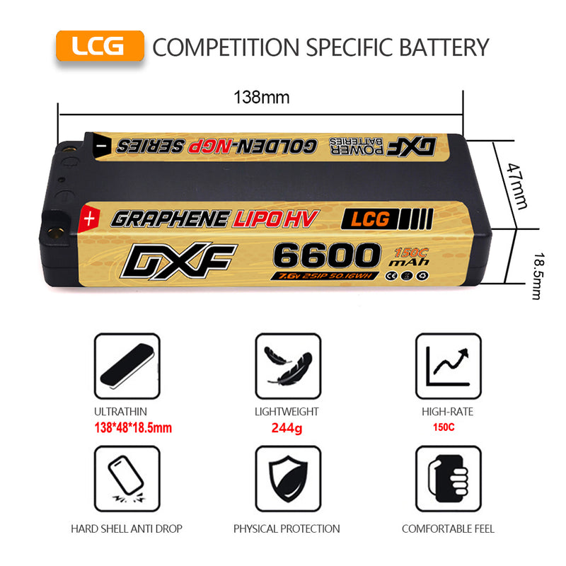 (JP)DXF 2S ショーティー リポバッテリー 7.6V 150C 6600mAh 5mm Tプラグ ハードケース 1/10 バギー トラギー オフロード ボート 車 トラック レーシング ヘリコプター用