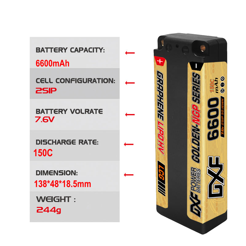 (JP)DXF 2S ショーティー リポバッテリー 7.6V 150C 6600mAh 5mm Tプラグ ハードケース 1/10 バギー トラギー オフロード ボート 車 トラック レーシング ヘリコプター用