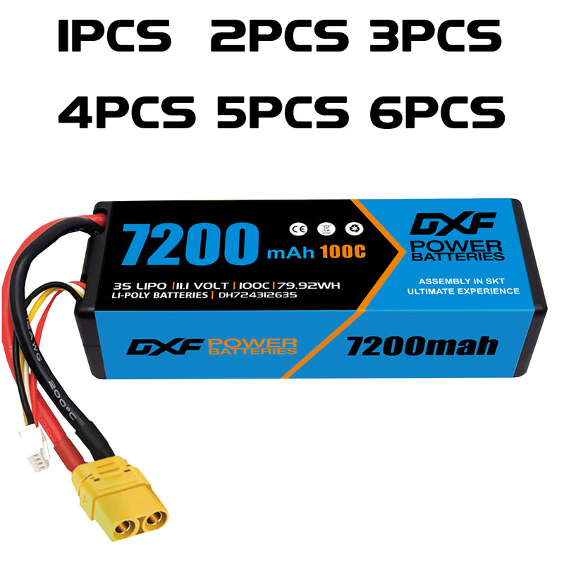 (CA)DXF Lipo Battery 3S 11.1V 7200MAH 100C Blue Series lipo Hardcase with  XT90 Plug for Rc 1/8 1/10 Buggy Truck Car Off-Road Drone