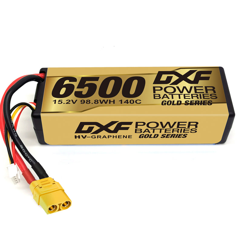 (EU)DXF Lipo Battery 4S 15.2V 6500MAH 140C GoldSeries Graphene lipo Hardcase with EC5 and XT90 Plug for Rc 1/8 1/10 Buggy Truck Car Off-Road Drone