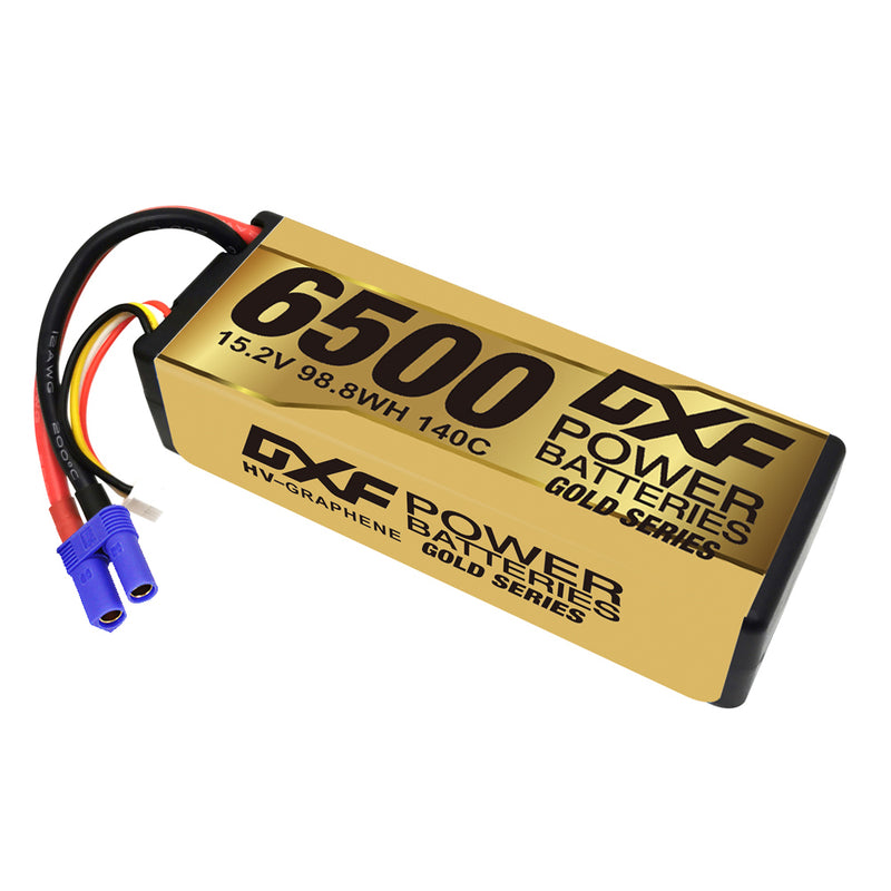 (EU)DXF Lipo Battery 4S 15.2V 6500MAH 140C GoldSeries Graphene lipo Hardcase with EC5 and XT90 Plug for Rc 1/8 1/10 Buggy Truck Car Off-Road Drone