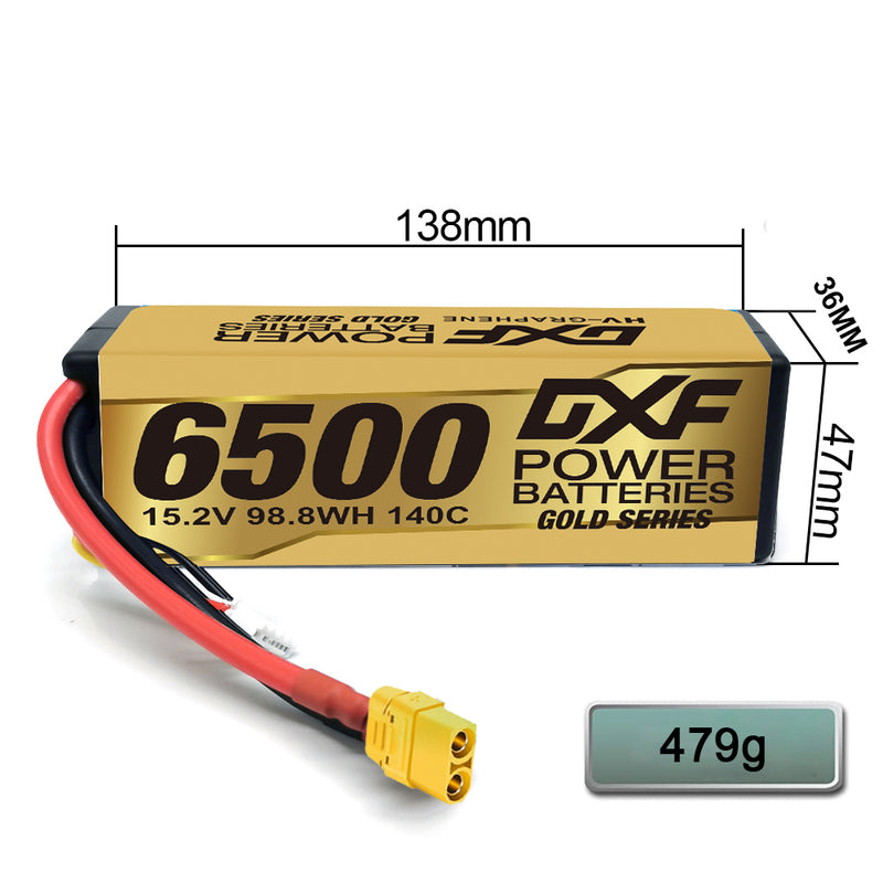 (EU)DXF Lipo Battery 4S 15.2V 6500MAH 140C GoldSeries Graphene lipo Hardcase with EC5 and XT90 Plug for Rc 1/8 1/10 Buggy Truck Car Off-Road Drone