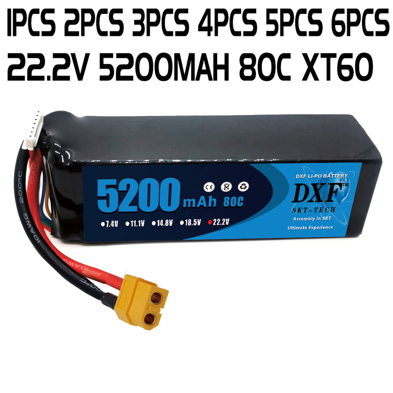 (EU)DXF 6S Lipo Battery 22.2V 80C 5200mAh Soft Case Battery with XT60 Connector for Car Truck Tank RC Buggy Truggy Racing Hobby