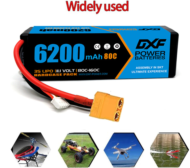 (EU)DXF Lipo Battery 3S 11.1V 6200MAH 80C  lipo Hardcase XT90 Plug for Rc 1/8 1/10 Buggy Truck Car Off-Road Drone