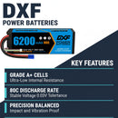 DXF 4S 14.8V 6200mAh 80C Hardcase LiPo Battery with 10AWG EC5 for 1/8 1/10 RC Cars, Trucks, Buggies (1-6 Pack Available)