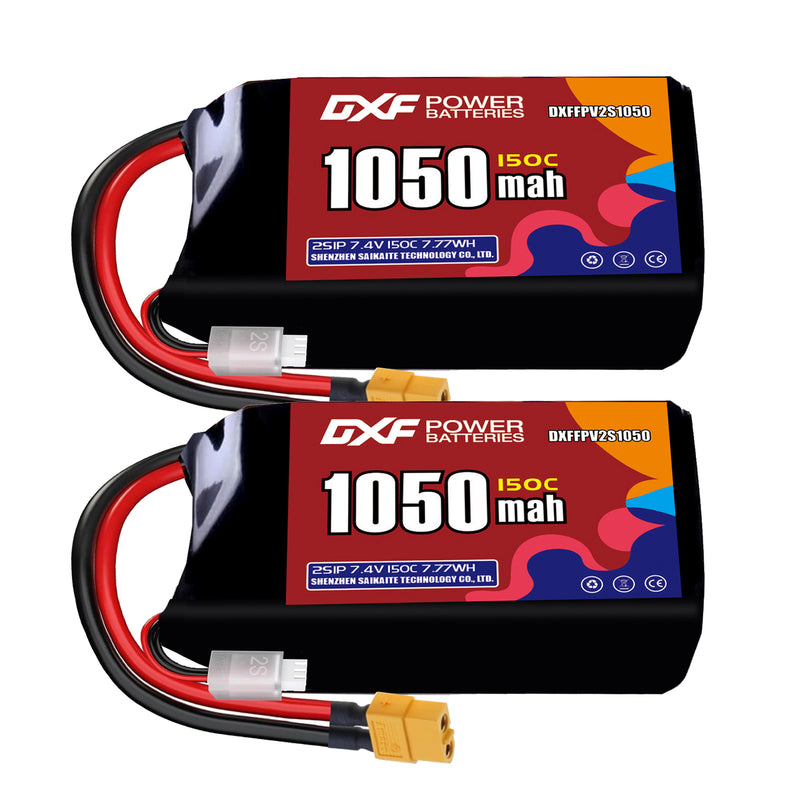 DXF 1050mAh 2S 150C 7.4V Lipo Battery Pack for FPV LiPo Battery