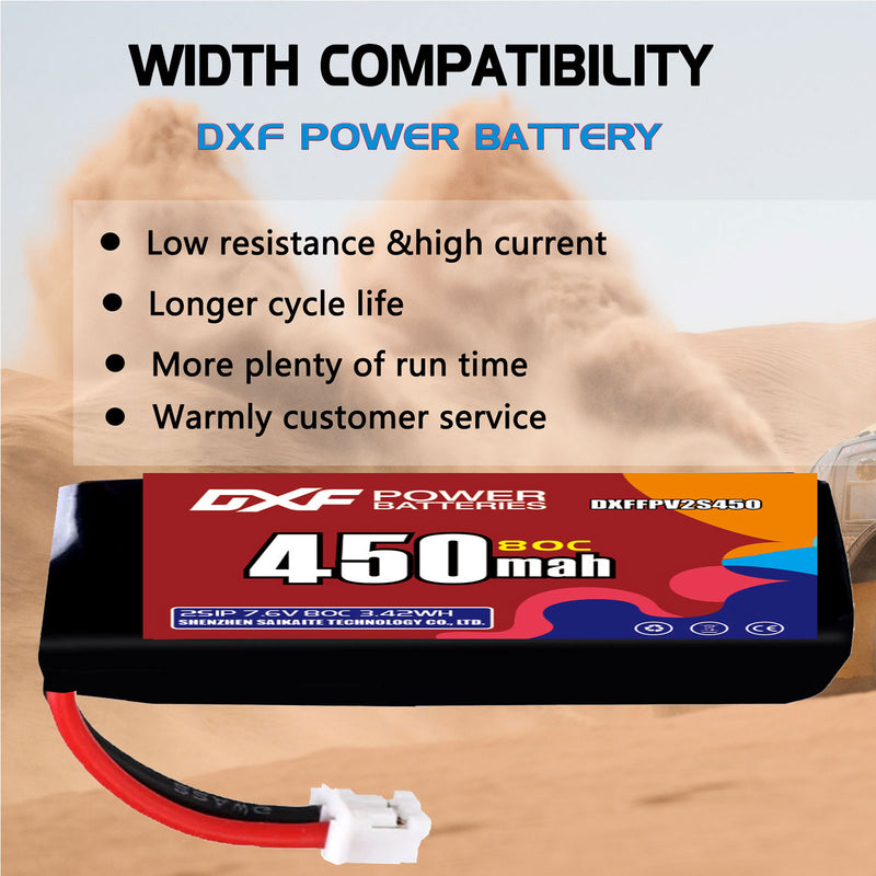 DXF 450mAh 2S 80C 7.4V Lipo Battery Pack for FPV LiPo Battery