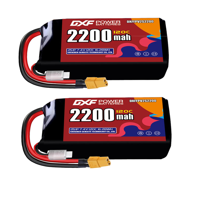 DXF 2200mAh 2S 120C 7.4V Lipo Battery Pack for FPV LiPo Battery