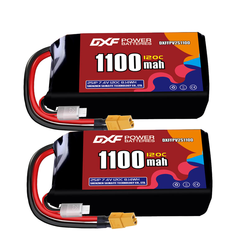 DXF 1100mAh 2S 120C 7.4V Lipo Battery Pack for FPV LiPo Battery