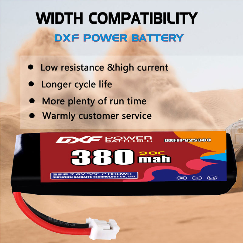 DXF 380mAh 2S 90C 7.6V Lipo Battery Pack for FPV LiPo Battery