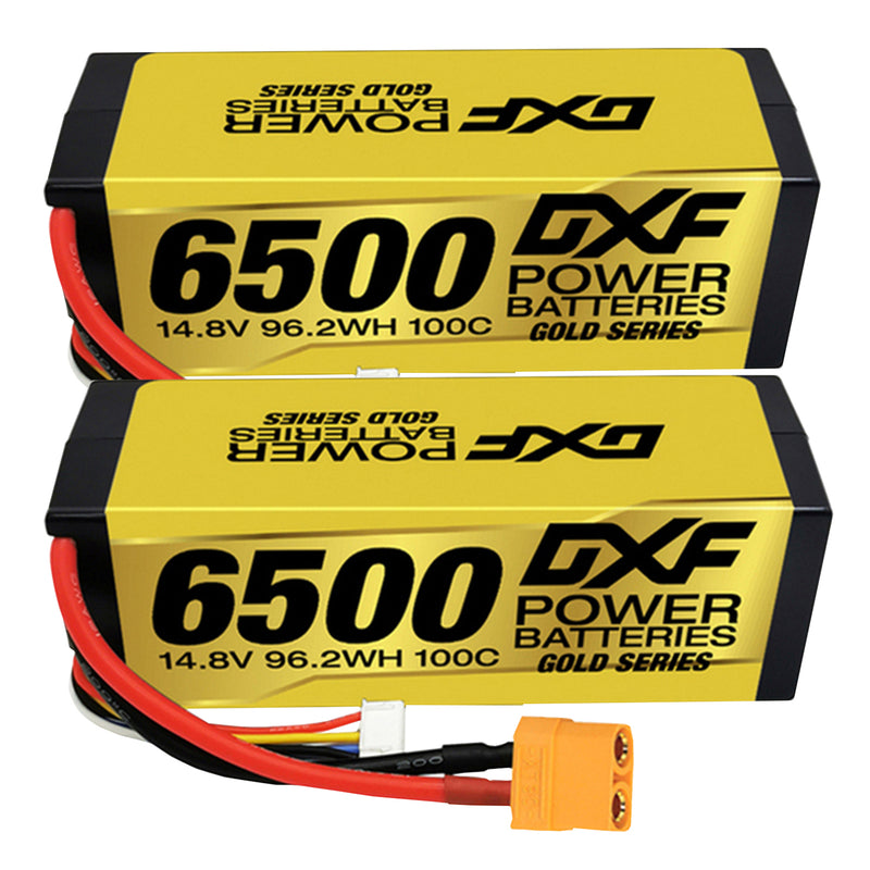 (ES)DXF Lipo Battery 4S 14.8V 6500MAH 100C GoldSeries Graphene lipo Hardcase with EC5 and XT90 Plug for Rc 1/8 1/10 Buggy Truck Car Off-Road Drone