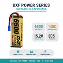 DXF LiPo Battery 4S HV 15.2V 6500mAh 140C Graphene Softcase Gold with EC5 / T / TRX / XT60 / XT90 / XT150 / Q8s Plug for RC 1/8 1/10 Buggy Truck Car Off-Road Drone