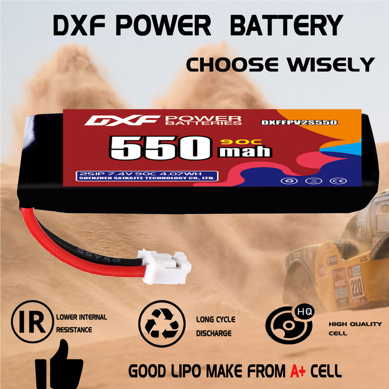 DXF 550mAh 2S 90C 7.4V Lipo Battery Pack for FPV LiPo Battery