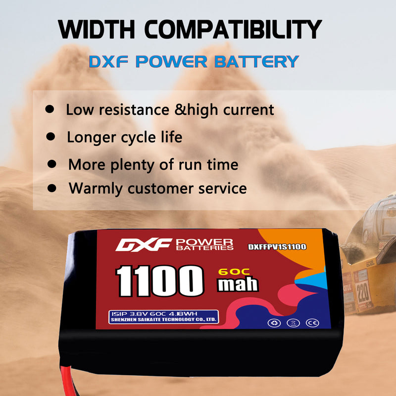 DXF 1100mAh 1S 60C 3.8V Lipo Battery Pack for FPV LiPo Battery