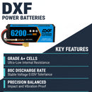 DXF LiPo Battery 4S 14.8V 6200mAh 80C Graphene Softcase with EC5 / T / TRX / XT60 / XT90 / XT150 / Q8s Plug for RC 1/8 1/10 Buggy Truck Car Off-Road Drone