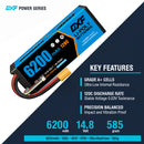 DXF LiPo Battery 4S 14.8V 6200mAh 120C Graphene Softcase with EC5 / T / TRX / XT60 / XT90 / XT150 / Q8s Plug for RC 1/8 1/10 Buggy Truck Car Off-Road Drone