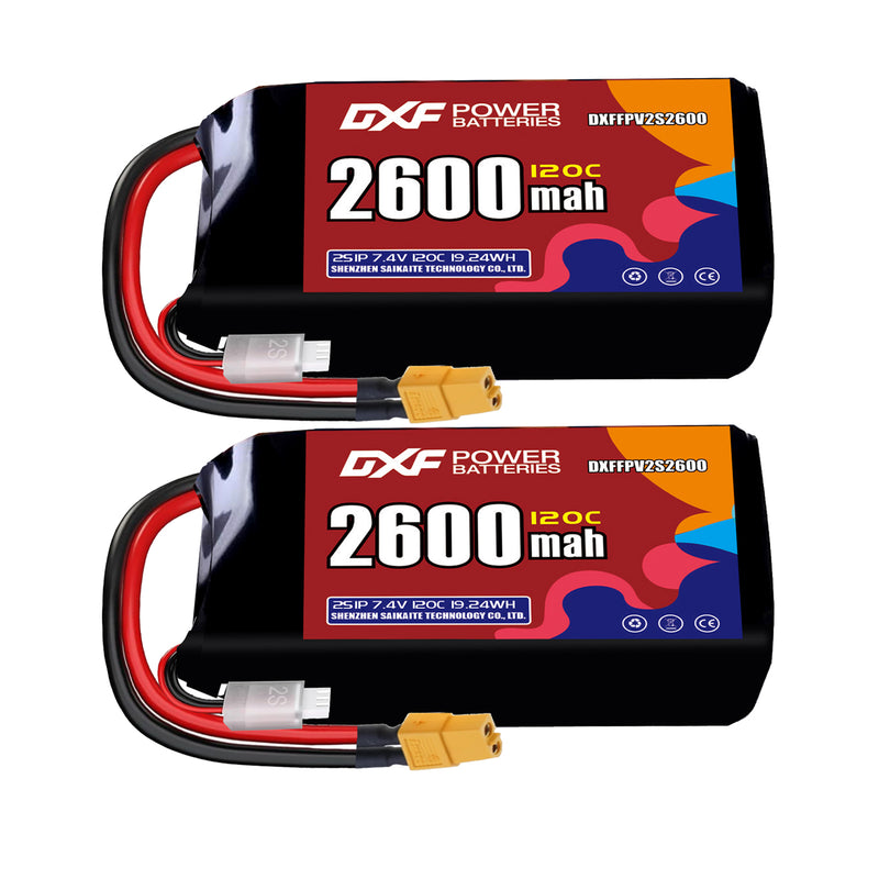 DXF 2600mAh 2S 120C 7.4V Lipo Battery Pack for FPV LiPo Battery