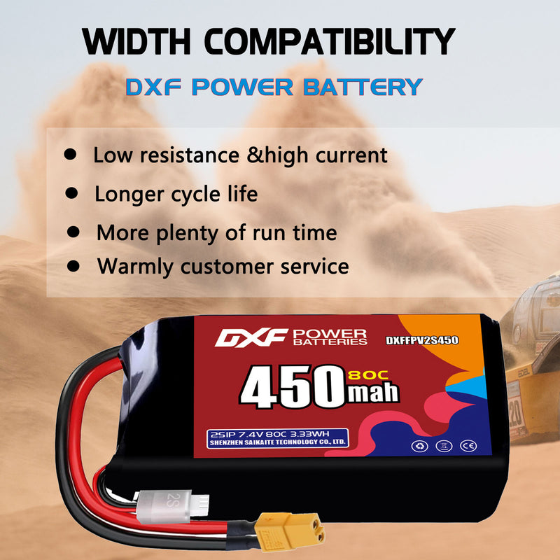 DXF 450mAh 2S 80C 7.4V Lipo Battery Pack for FPV LiPo Battery