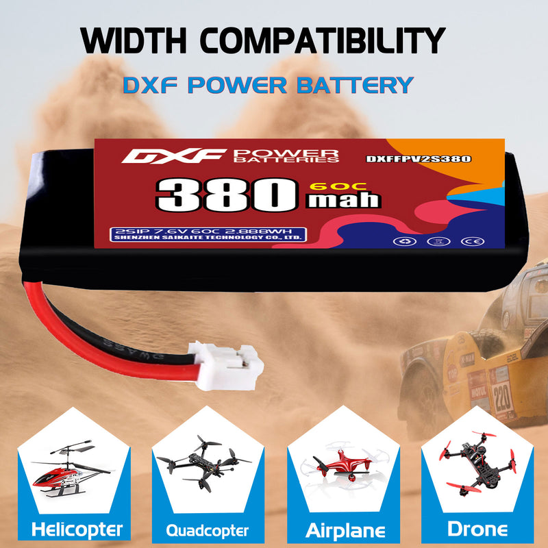 DXF 380mAh 2S 60C 7.6V Lipo Battery Pack for FPV LiPo Battery