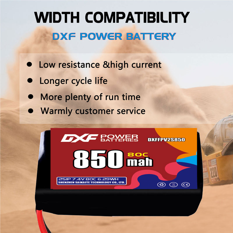DXF 850mAh 2S 80C 7.4V Lipo Battery Pack for FPV LiPo Battery