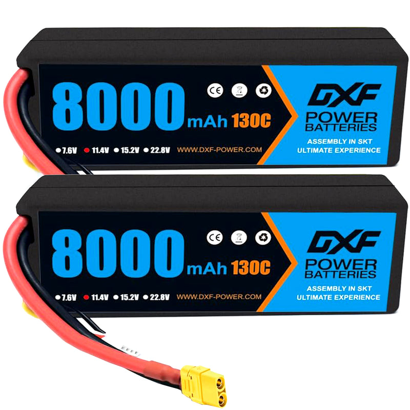 (EU)DXF Lipo Battery 3S 11.4V 8000MAH 130C Blue Series Graphene lipo Hardcase with XT90 Plug for Rc 1/8 1/10 Buggy Truck Car Off-Road Drone