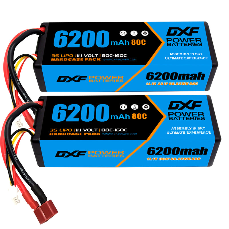 DXF 3S LiPo Battery 11.1V 6200mAh 80C Hardcase with Deans/T- Premium Power for RC Cars & Drones