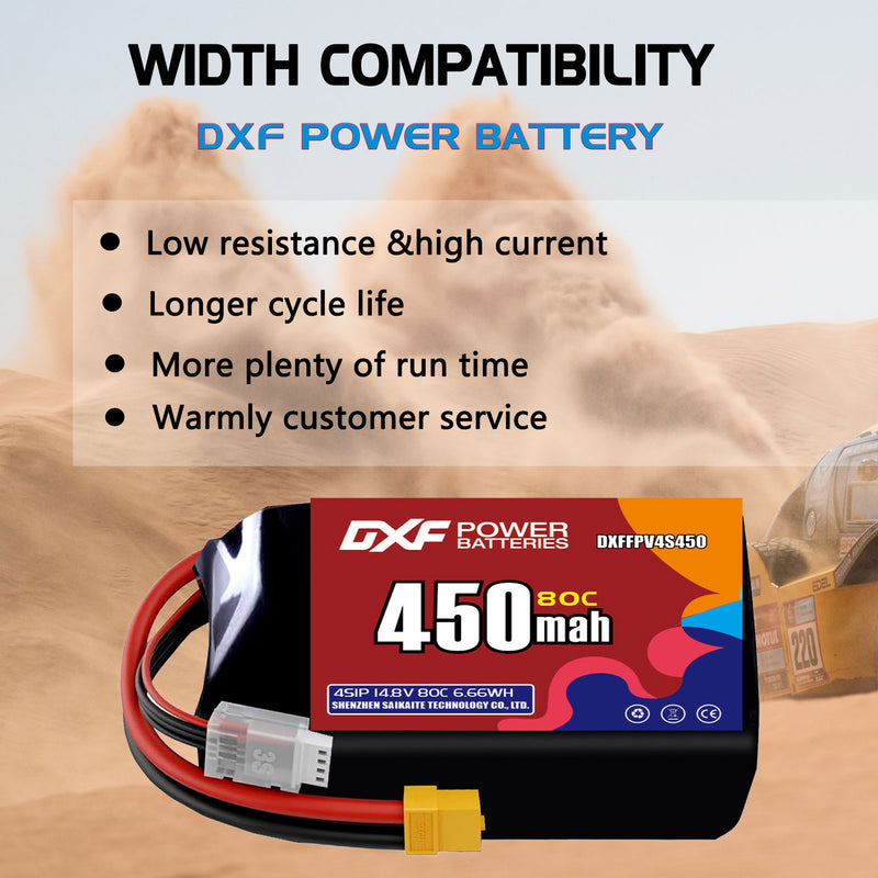 DXF 450mAh 4S 80C 14.8V Lipo Battery Pack for FPV LiPo Battery