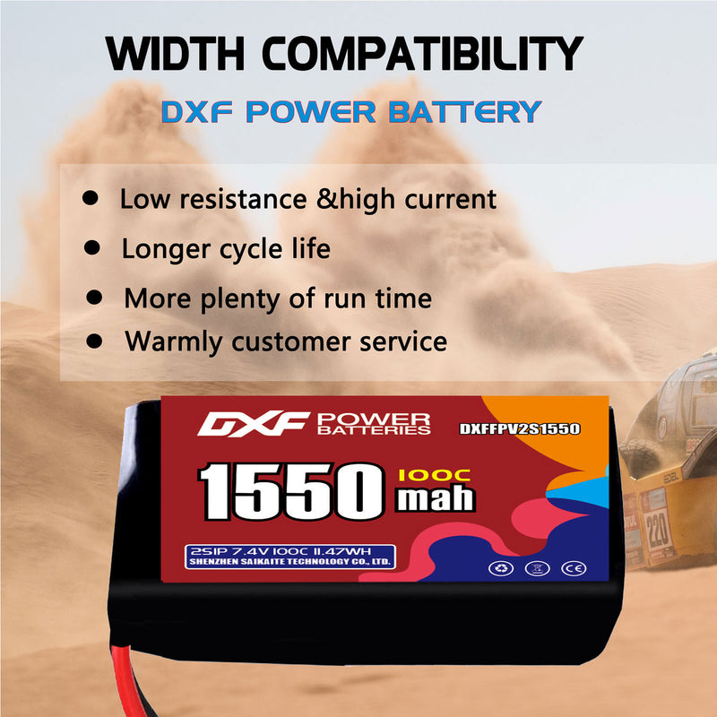 DXF 1550mAh 2S 100C 7.4V Lipo Battery Pack for FPV LiPo Battery