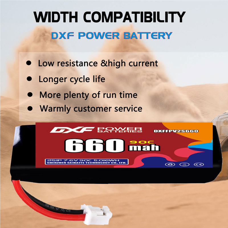 DXF 660mAh 2S 90C 7.6V Lipo Battery Pack for FPV LiPo Battery