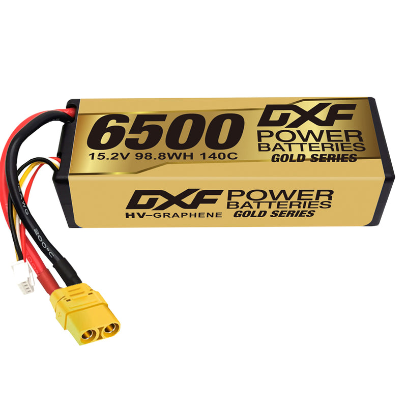 (FR)DXF Lipo Battery 4S 15.2V 6500MAH 140C GoldSeries Graphene lipo Hardcase with EC5 and XT90 Plug for Rc 1/8 1/10 Buggy Truck Car Off-Road Drone