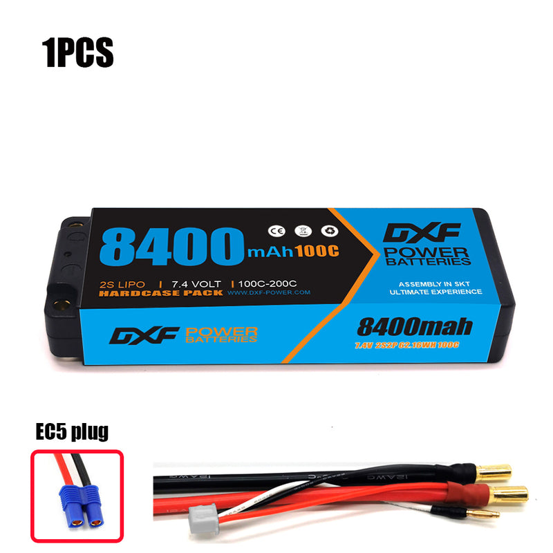 (CN) DXF 2S 7.4V Lipo Battery 100C 8400mAh with 5mm Bullet for RC 1/8 Vehicles Car Truck Tank Truggy Competition Racing Hobby