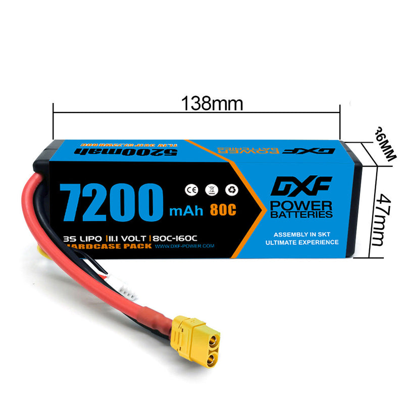 (GE)DXF Lipo Battery 3S 11.1V 7200MAH 80C Blue Series lipo Hardcase with XT90 Plug for Rc 1/8 1/10 Buggy Truck Car Off-Road Drone