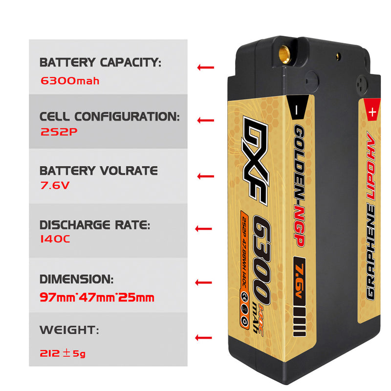 (JP)DXF 2S ショーティー リポバッテリー 7.6V 140C 6300mAh 5mm Tプラグ ハードケース 1/10 バギー トラギー オフロード ボート 車 トラック レーシング ヘリコプター用