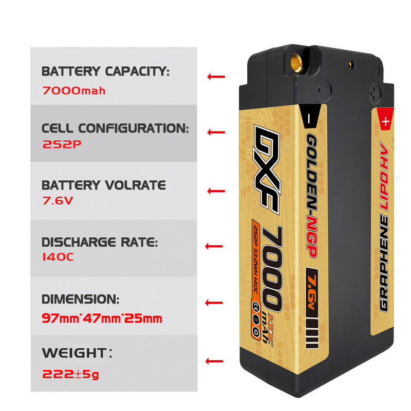 (JP)DXF 2S ショーティー リポバッテリー 7.6V 140C 7000mAh 4mm Tプラグ ハードケース 1/10 バギー トラギー オフロード ボート 車 トラック レーシング ヘリコプター用