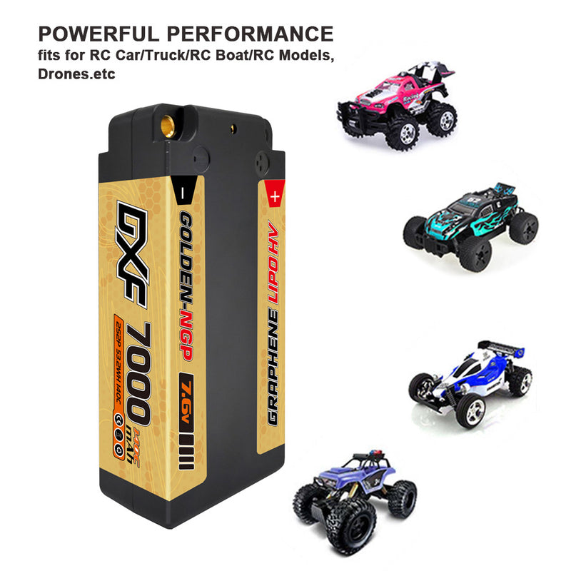 (JP)DXF 2S ショーティー リポバッテリー 7.6V 140C 7000mAh 4mm Tプラグ ハードケース 1/10 バギー トラギー オフロード ボート 車 トラック レーシング ヘリコプター用