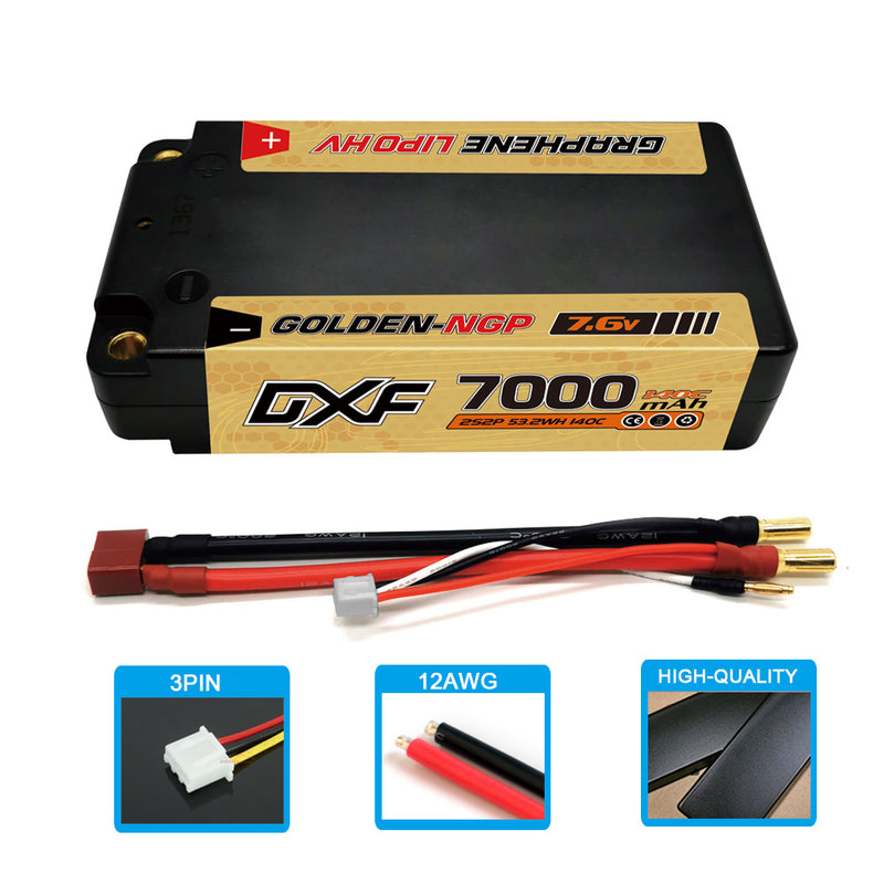 (JP)DXF 2S ショーティー リポバッテリー 7.6V 140C 7000mAh 4mm Tプラグ ハードケース 1/10 バギー トラギー オフロード ボート 車 トラック レーシング ヘリコプター用