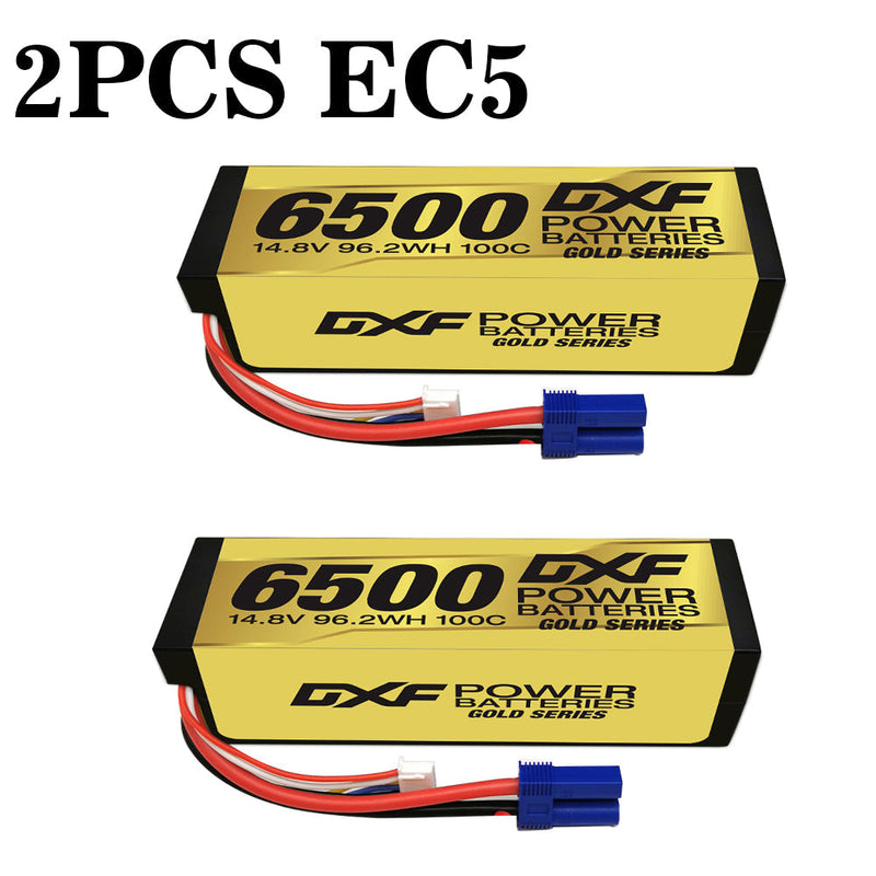 (UK)DXF Lipo Battery 4S 14.8V 6500MAH 100C GoldSeries Graphene lipo Hardcase with EC5 and XT90 Plug for Rc 1/8 1/10 Buggy Truck Car Off-Road Drone