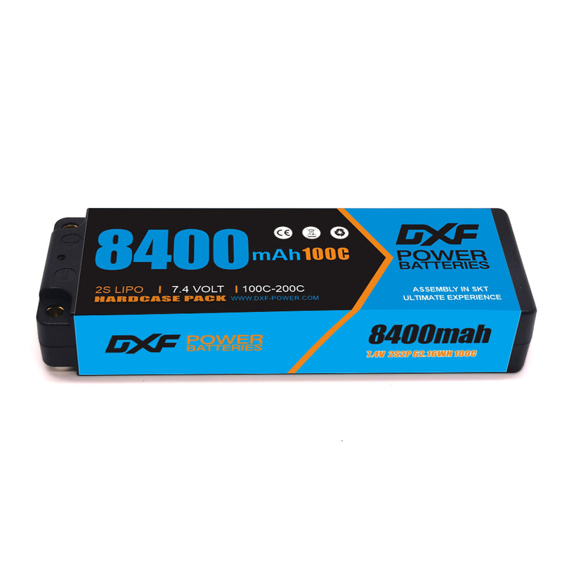 (FR)DXF Lipo Battery 2S 7.4V 8400mAh 100C/200C Hardcase Battery Graphene 5MM Battery for Rc Truck Drone 1/10 1/8 Scale Traxxas Slash 4x4 RC Car Buggy truggy
