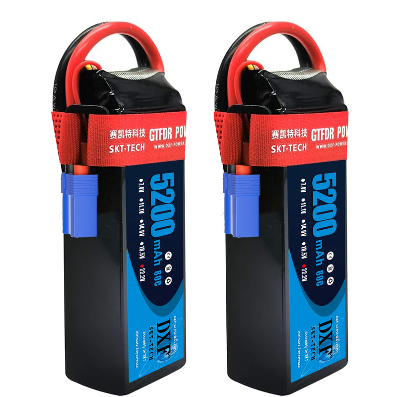 (GE)DXF 6S Lipo Battery 22.2V 80C 5200mAh Soft Case Battery with EC5 XT90 Connector for Car Truck Tank RC Buggy Truggy Racing Hobby