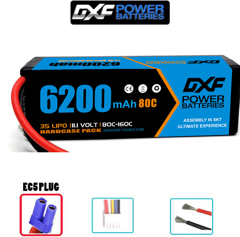 (IT)DXF Lipo Battery 3S 11.1V 6200MAH 80C  lipo Hardcase EC5 Plug for Rc 1/8 1/10 Buggy Truck Car Off-Road Drone