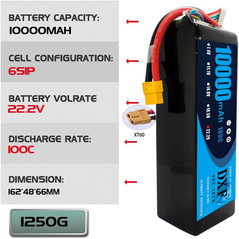 (PL)DXF 6S Lipo Battery 22.2V 100C10000mAh Soft Case Battery with XT60 Connector for Car Truck Tank RC Buggy Truggy Racing Hobby