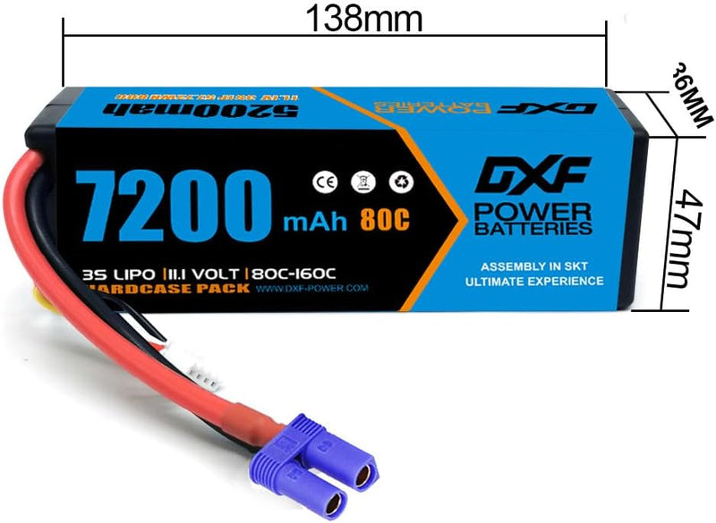 (PL)DXF Lipo Battery 3S 11.1V 7200MAH 80C Blue Series lipo Hardcase with EC5 Plug for Rc 1/8 1/10 Buggy Truck Car Off-Road Drone