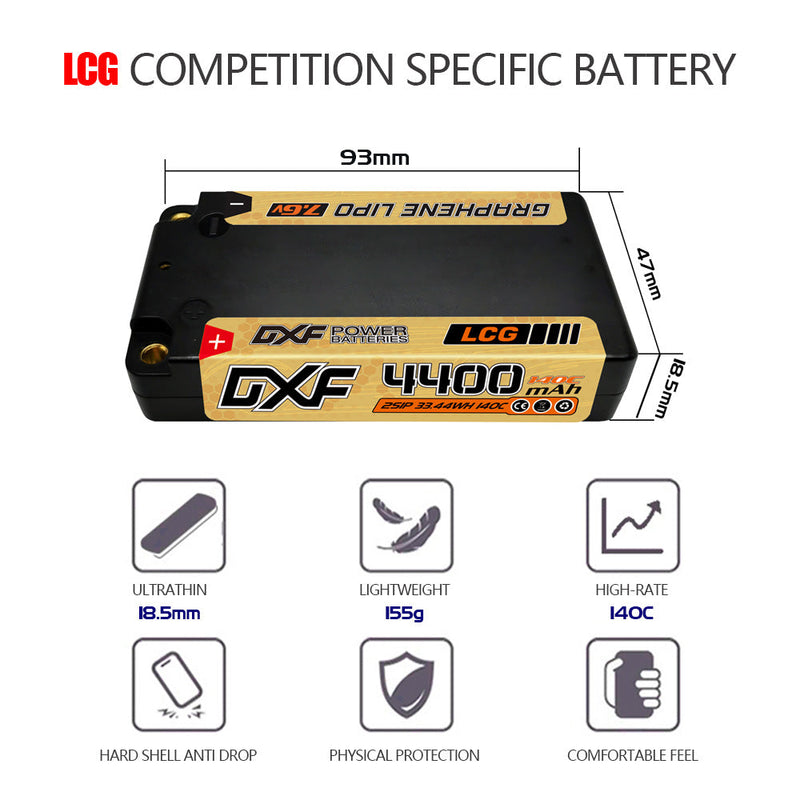 (JP)DXF 2S Shorty Lipo Battery 7.6V 140C 4400mAh 5mm T Plug Hardcase For 1/10 Buggy Truggy Offroad Boat Car Truck RACING Helicopter