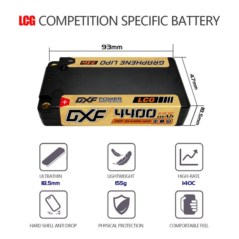 (GE)DXF 2S Shorty Lipo Battery 7.6V 140C 4400mAh 5mm T Plug Hardcase For 1/10 Buggy Truggy Offroad Boat Car Truck RACING Helicopter