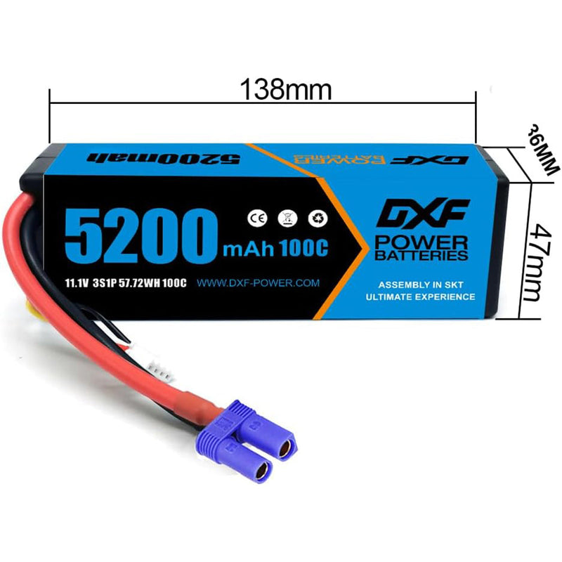 (ES)DXF Lipo Battery 3S 11.1V 5200MAH 100C Blue Series Graphene lipo Hardcase with EC5 Plug for Rc 1/8 1/10 Buggy Truck Car Off-Road Drone